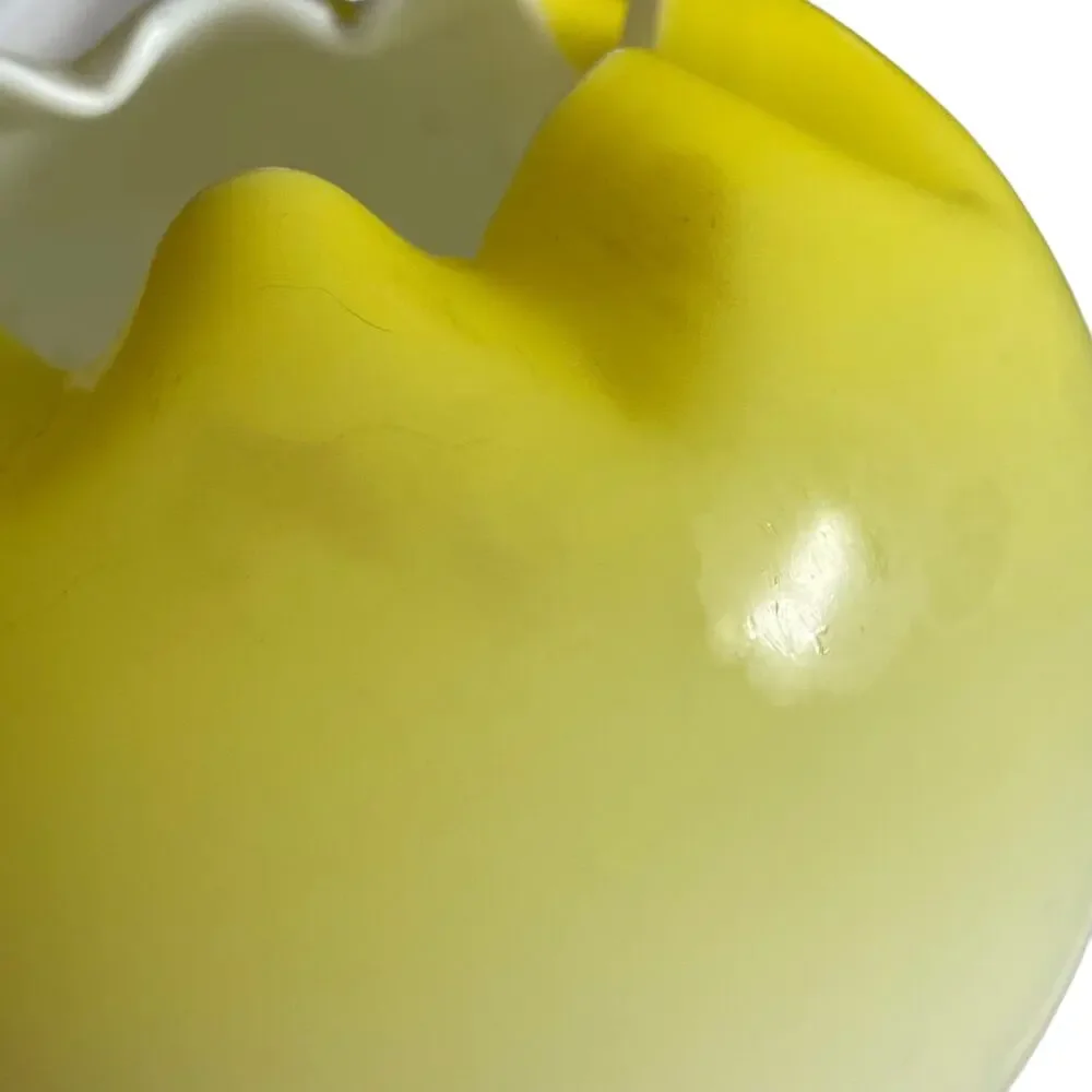 Vintage Victorian Rose Bowl Yellow Satin Glass Crimped Ombré Ruffled Vase READ